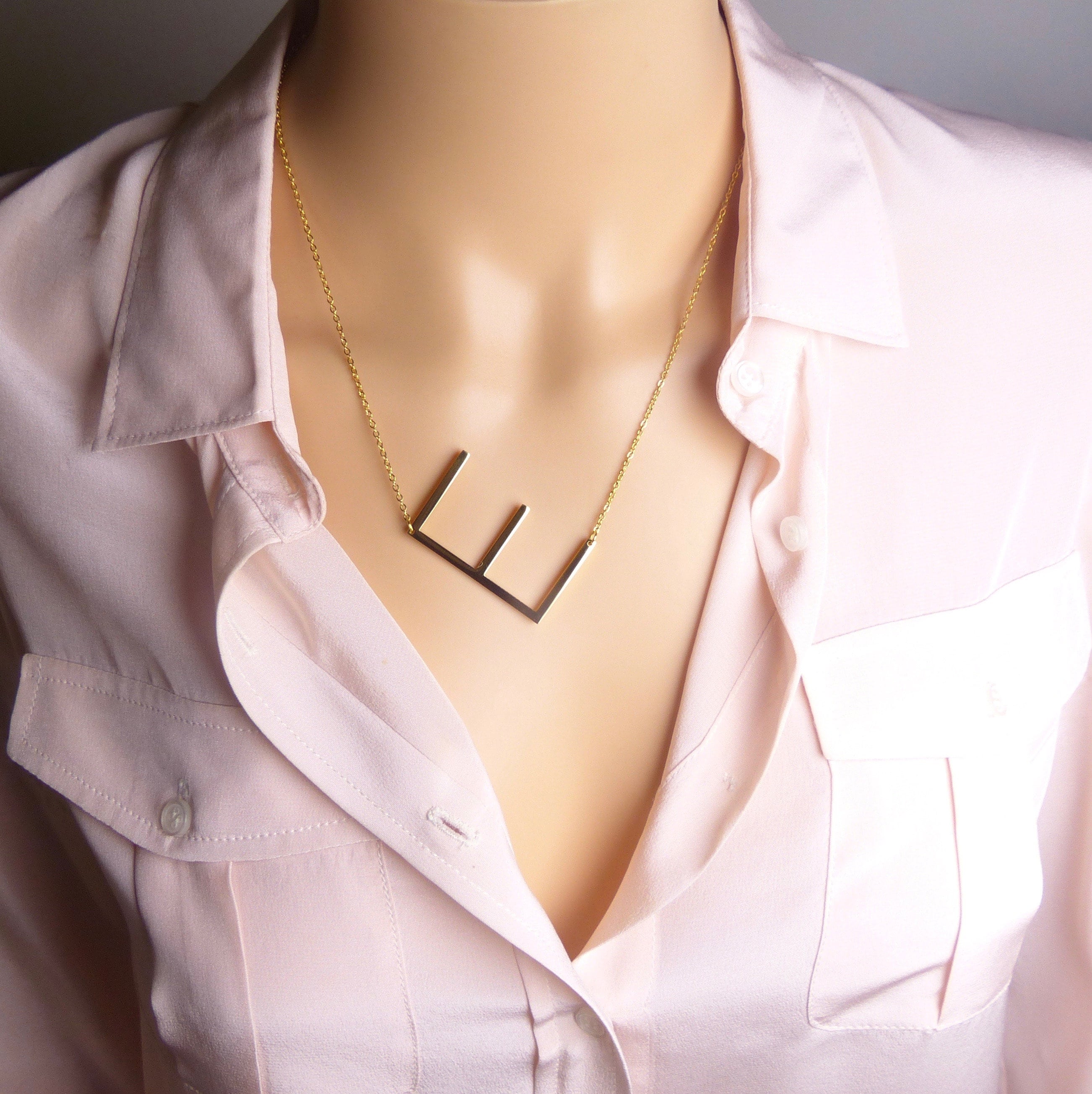 Large Capital Letter E Necklace Gold Initial Necklace Oversized