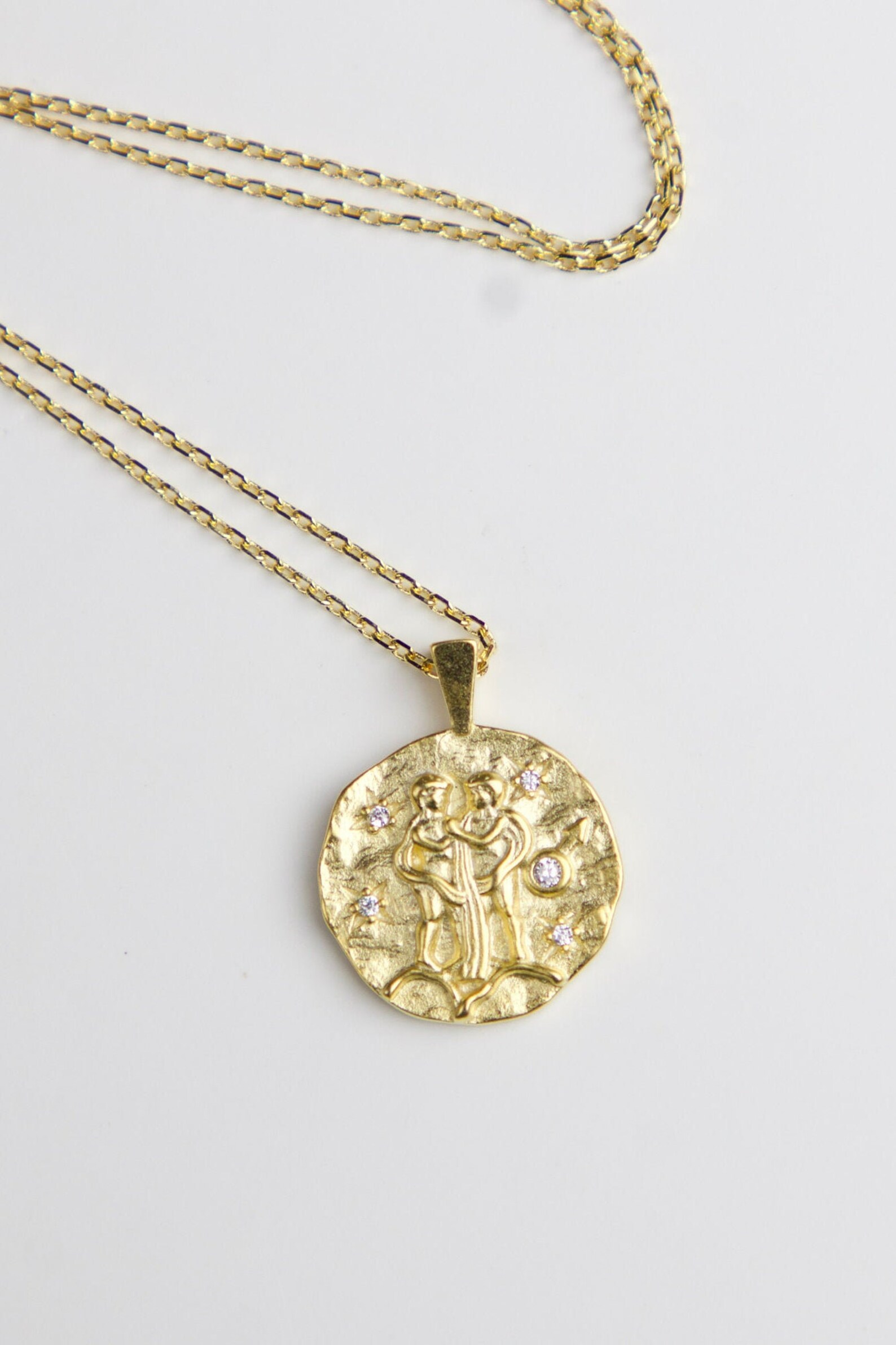 Gemini Zodiac Coin Necklace Gold Zodiac Constellation | Etsy