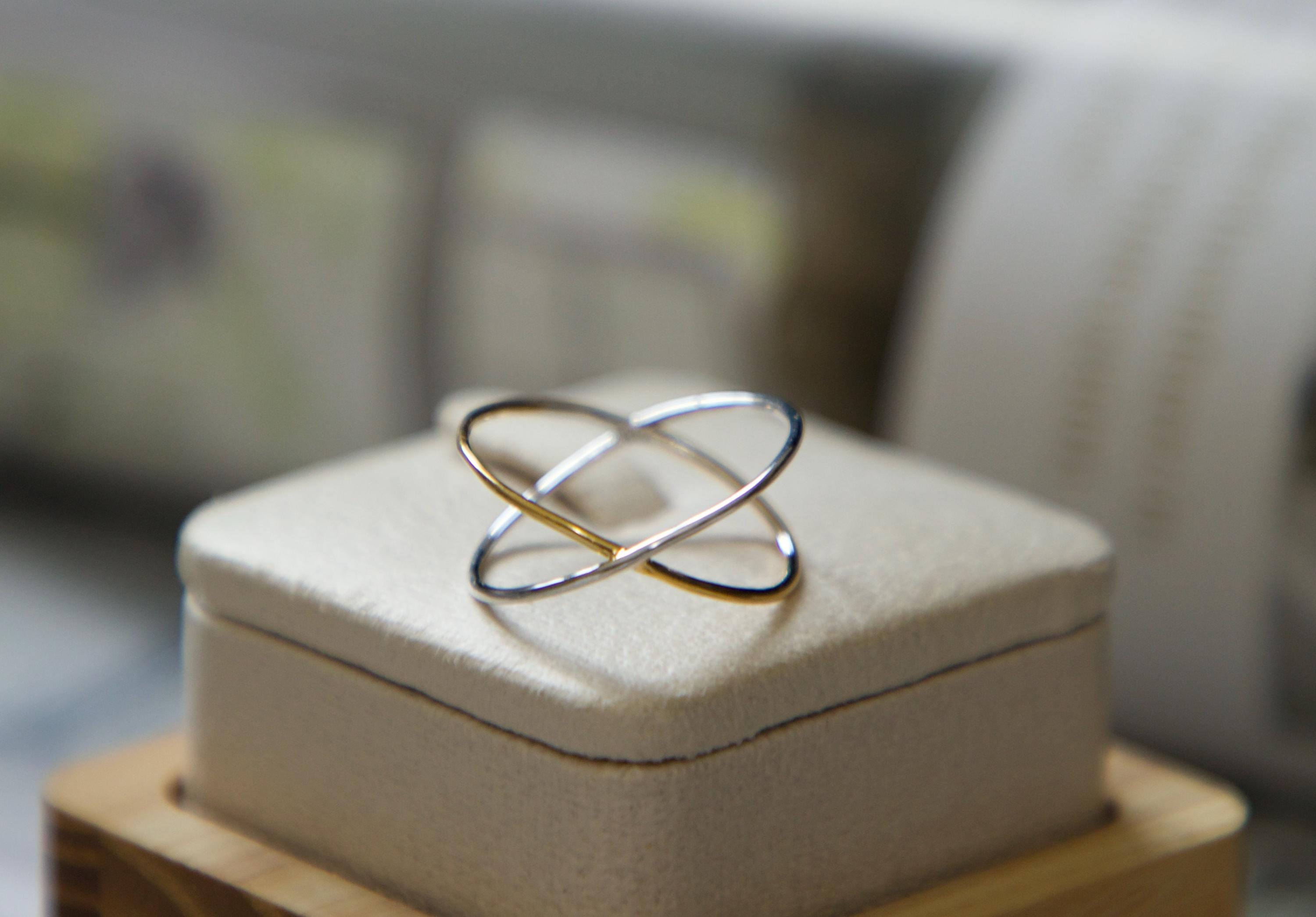 Gold Vermeil & Sterling Silver X Ring – Dainty Two-tone Crossover