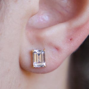 Emerald cut CZ diamond stud earrings, Minimalist Earrings, solitaire studs, Perfect Simple Earrings, Wedding Earrings, Gift for mom