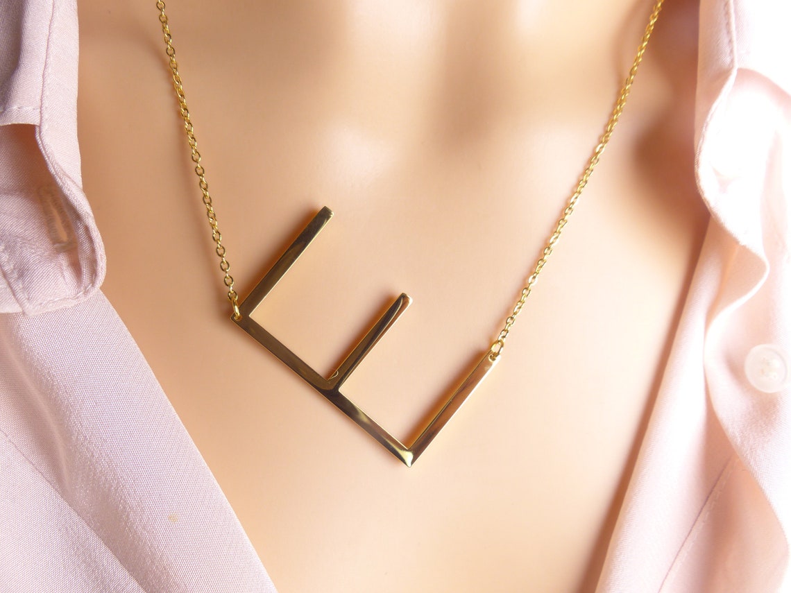 Large Capital Letter E Necklace Gold Initial Necklace Etsy