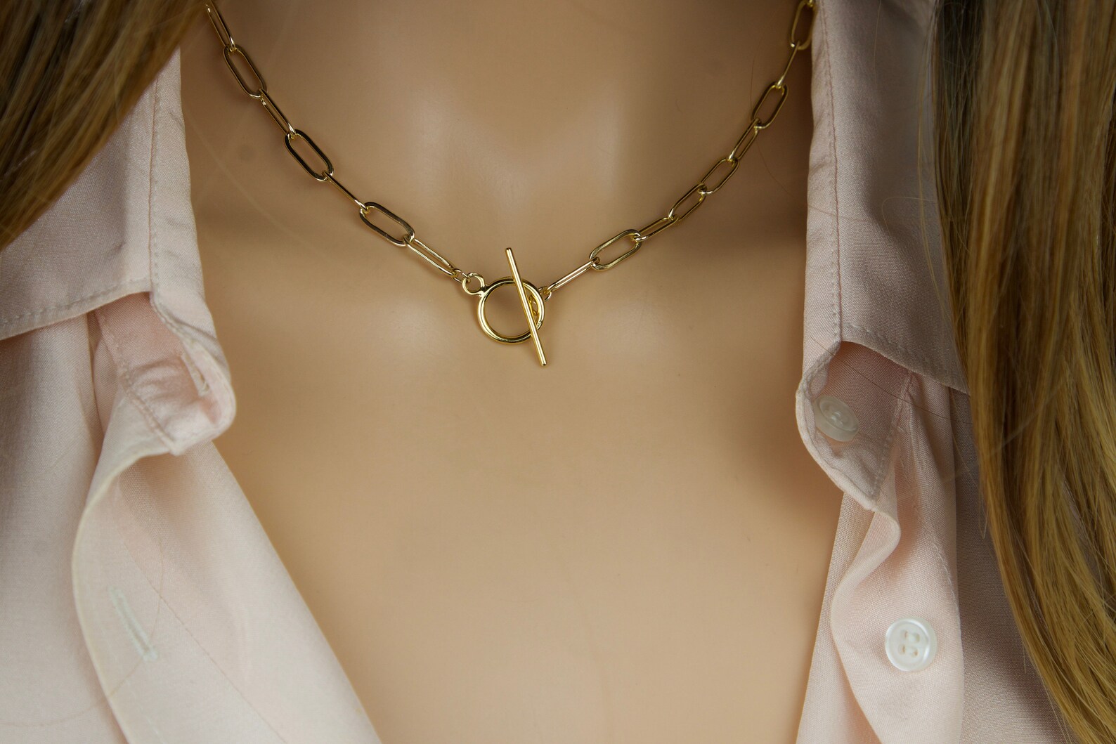 Toggle Clasp Paperclip Necklace Toggle Necklace Gold Etsy