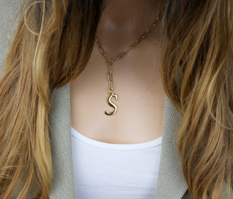 Letter Necklace Y Necklace Gold Initial Necklace Large Link Etsy