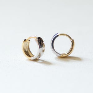 mixed metal Huggies hoop earrings, two tone Huggies hoops, gold vermeil, sterling silver 925, minimalist earrings, birthday gift