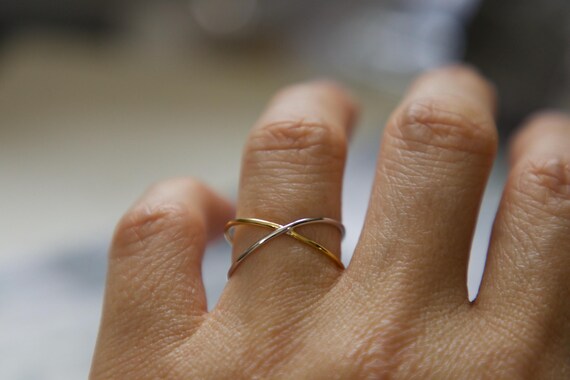 Gold Vermeil & Sterling Silver X Ring – Dainty Two-tone Crossover