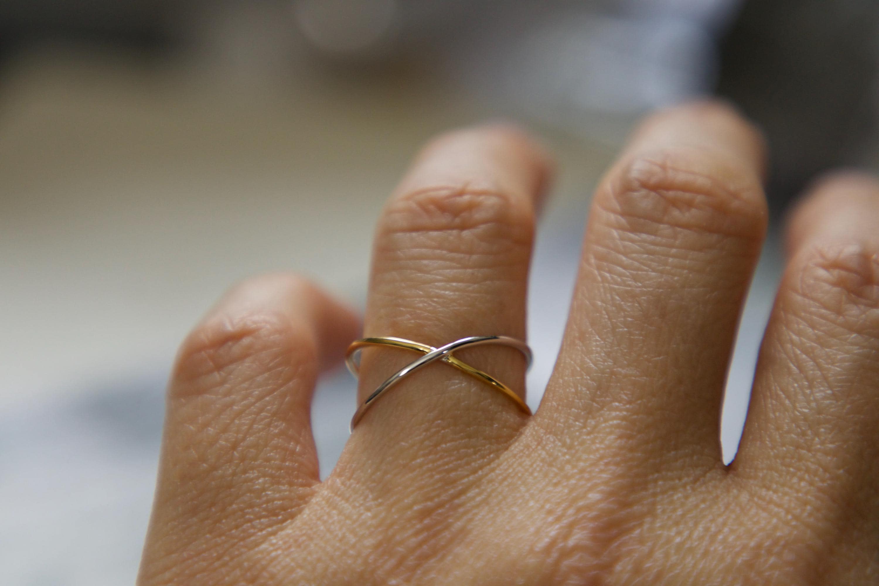 Gold Vermeil & Sterling Silver X Ring – Dainty Two-tone Crossover