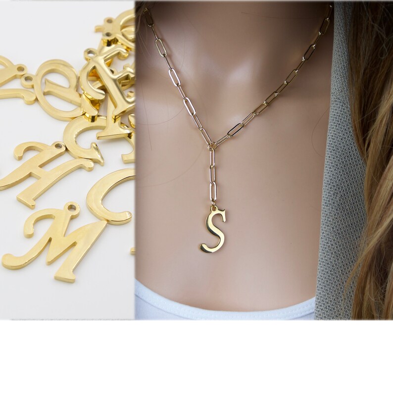 Letter Necklace Y Necklace Gold Initial Necklace Large Link Etsy