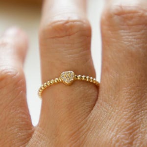 Tiny heart ring gold, CZ diamond paved heart ring, dainty love heart Jewelry, Stackable Rings, Minimalist, valentines day gift for her