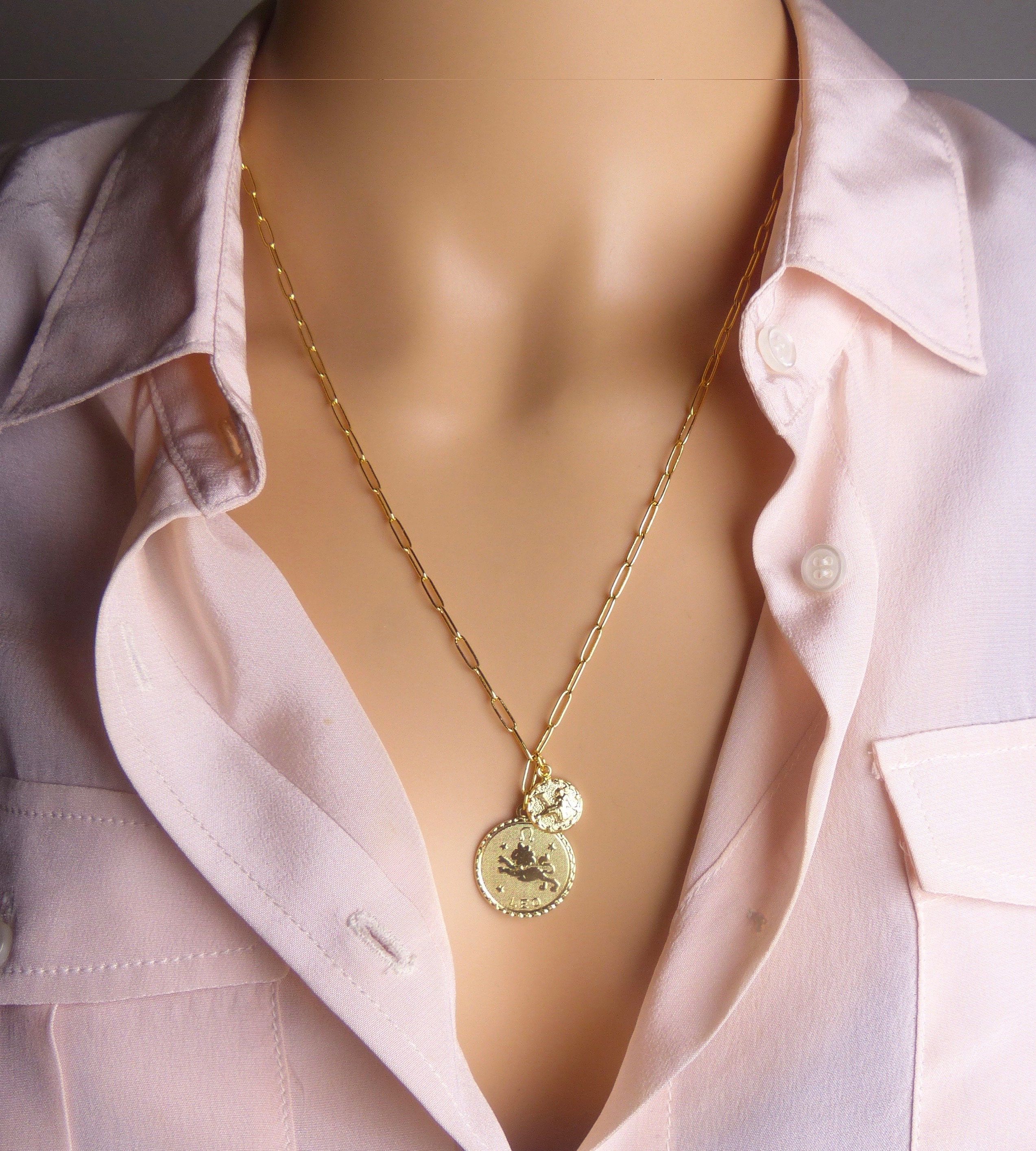 Double Coin Zodiac Necklace Leo 