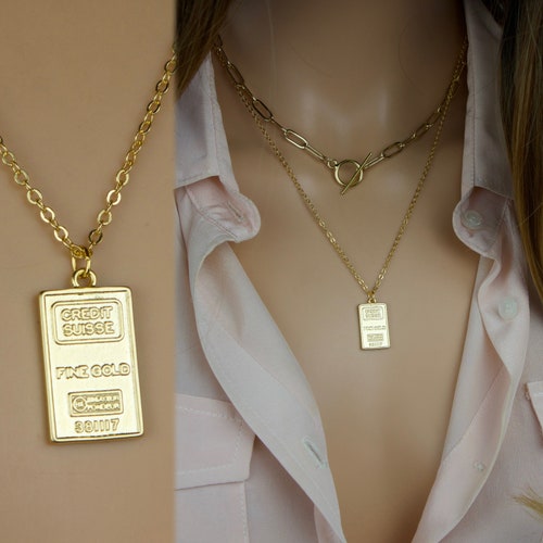 Gold Bullion Bar Pendant Necklace Gold 