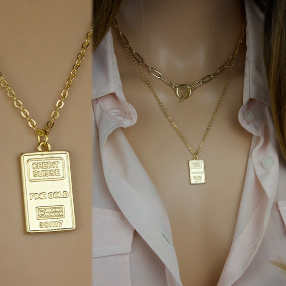 Gold Bullion Bar Pendant Necklace Gold 
