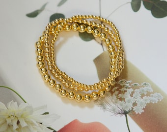 Gold bead bracelet, ball beads, stretch bracelet, stackable layering bracelet, birthday  gift, mothers day gift, summer jewelry