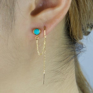Threader earrings, Turquoise threader earrings, double piercing, connected earrings, threader, birthday gifts,CZ threader earrings,Christmas