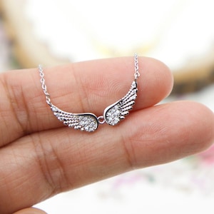 CZ Angel Wing Necklace, Gold & Silver Memorial Jewelry