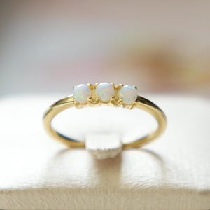Three Stone Opal Ring, Opal Stacking Ring, White Opal Ring, Gold Opal Ring, Dainty Opal Ring, Minimalist Ring, Mother&#39;s Day gift, October