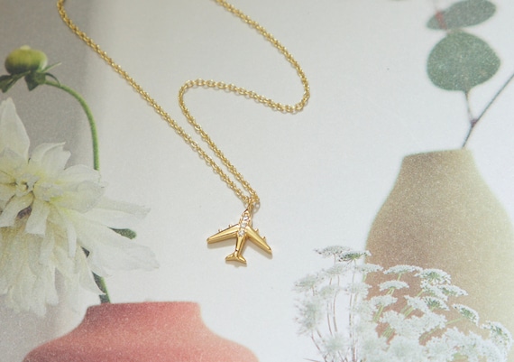 Collana con ciondolo a forma di aeroplano, in argento Sterling
