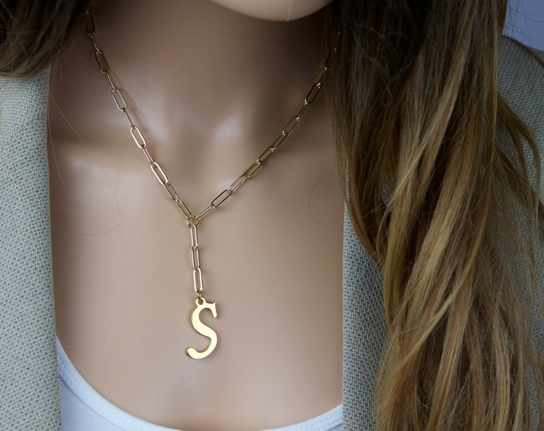 Letter Necklace Y Necklace Gold Initial Necklace Large Link Etsy