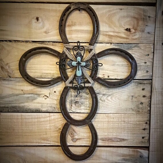Rustic Horseshoe Cross Wall Decor Etsy
