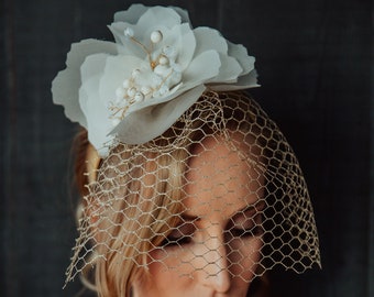 Ivory Rose Flower Headpiece, silk flower headpiece, Floral bridal wedding handmade unique floral pearl headband