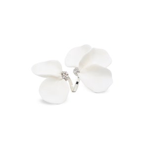 Handmade White Magnolia Ring: 24K Gold Plated, Austrian Crystals