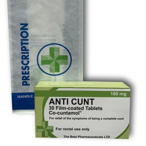 Anti Cunt Novelty Joke Pill Tablet Box - Fun Rude Xmas/Birthday Gift - Funny Prank Present