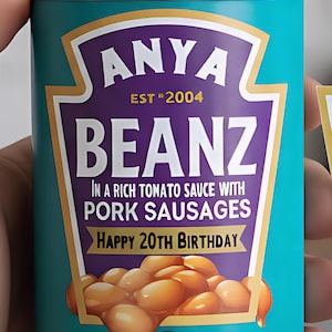 Personalisierte Bake Beans & Würstchen Dose - Etikett / Aufkleber - DieCut - fügen Sie einen beliebigen Text hinzu