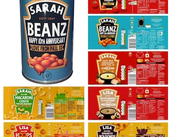 Personalised Tin Label/Sticker - 10th Wedding Anniversary Gift- For Baked Beans, Tomato/Chicken Soup