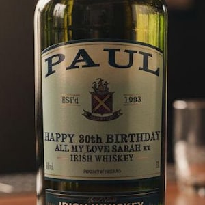 Personalised METALLIC JAMESON DieCut Whiskey Bottle Label/Sticker - Pre-cut - Add Any Text