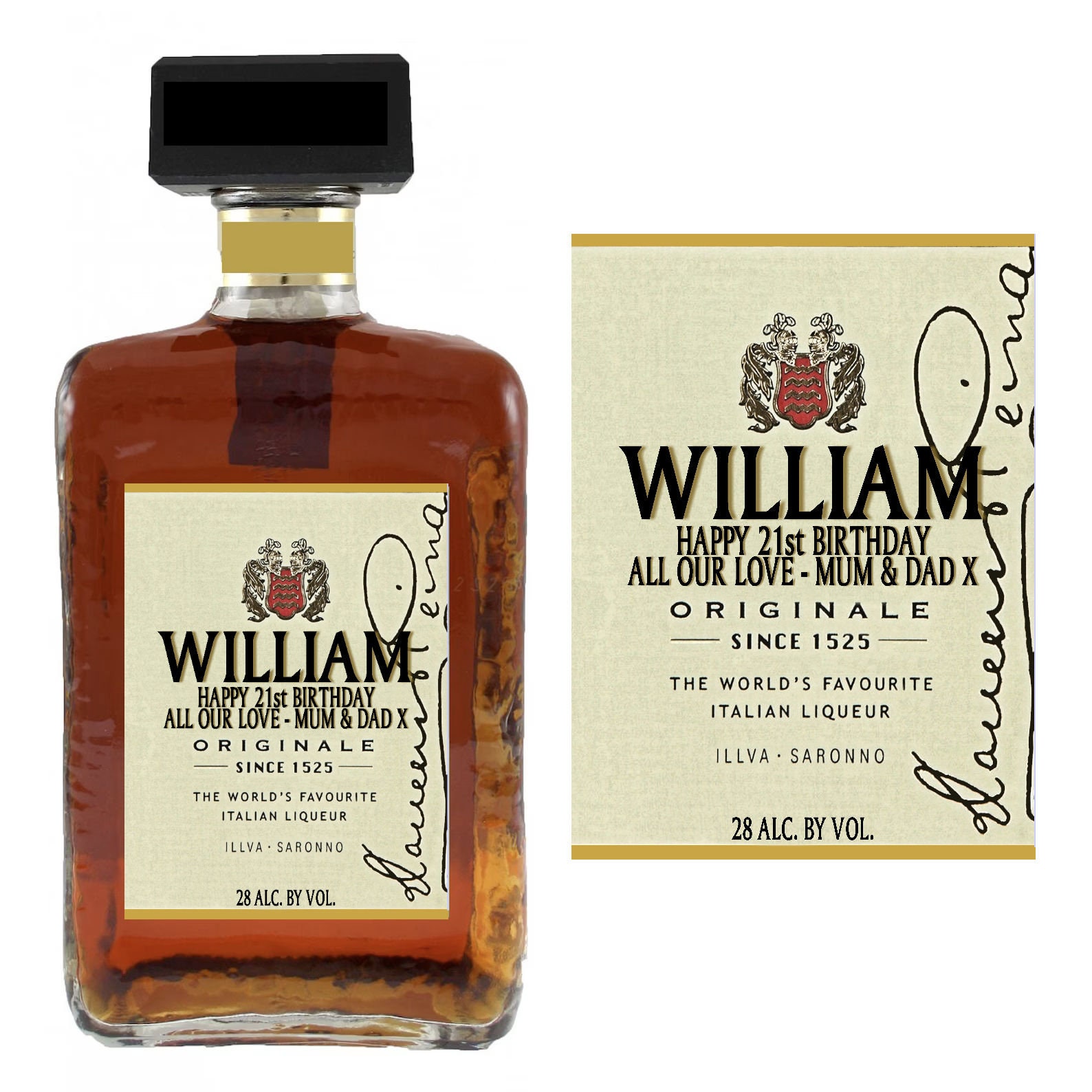 Bailey's Rear Label Disaronno Velvet Personalised DieCut BAILEYS Bottle Label - Pre-cut ...
