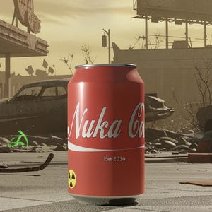 Etiqueta adhesiva con diseño de Nuka Cola - Precortada y con acabado brillante - Para cualquier lata de 330 ml
