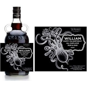 Personalised KRAKEN RUM DARK DieCut Bottle Label/Sticker - Pre-cut - Add Any Text