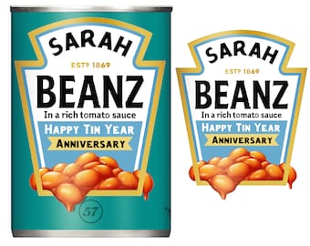 Personalised Baked Beans Tin - Ten Year Anniversary Label/Sticker - DieCut - ADD ANY TEXT