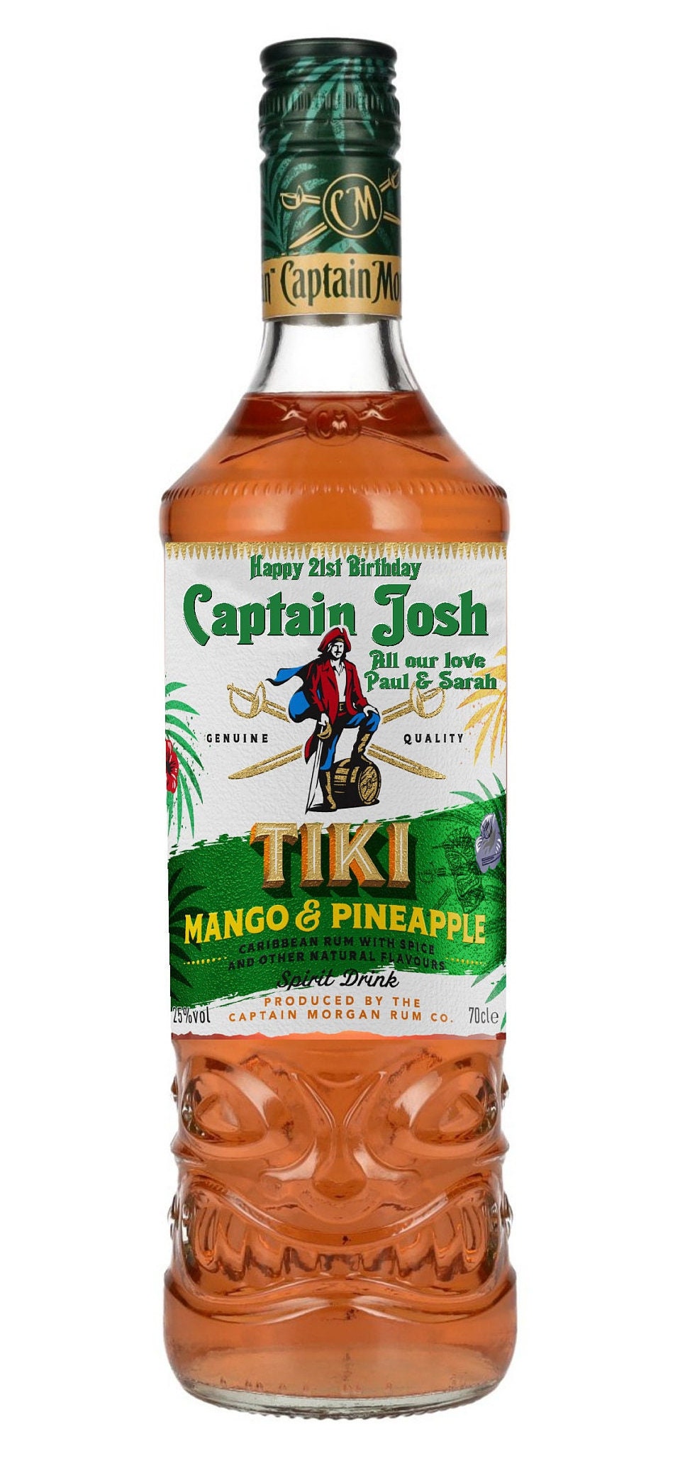 Personalised Captain Morgan Tiki Mango + Pineapple DieCut Bottle Label - Pre-cut & Gloss Finish - Add Any Text