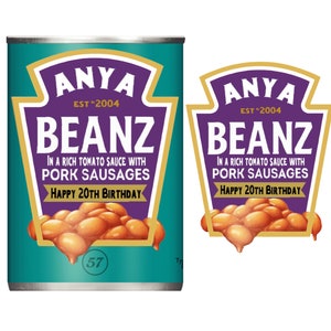 Personalised Baked Beans & Sausages Tin - Label/Sticker - DieCut - ADD ANY TEXT