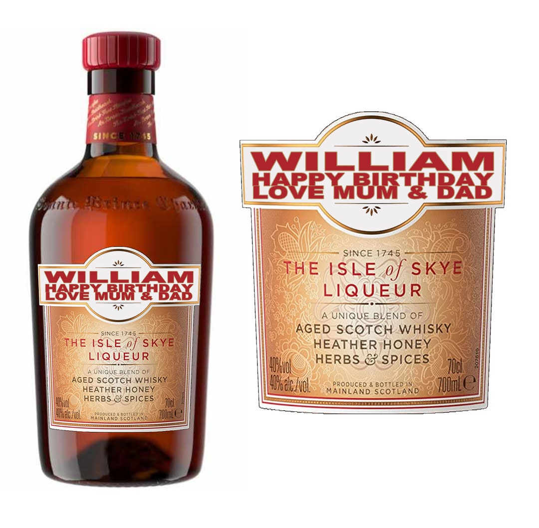 Personalised Diecut DRAMBUIE Bottle Label Gloss Finish Add Any Name