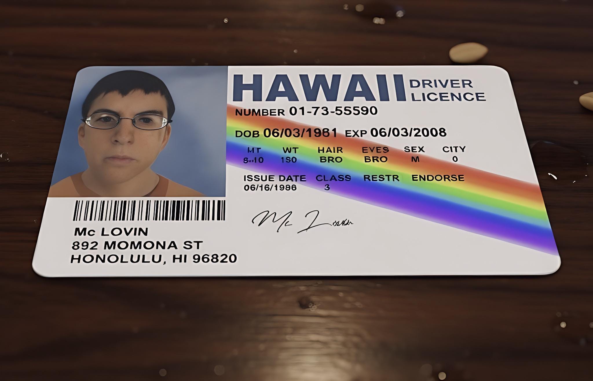 Mclovin ID Card PDF + Jpeg + SVG - Fun License Film Prop