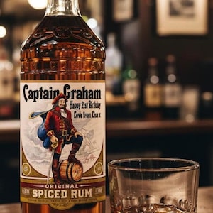 Personalised Captain Morgan DieCut Bottle Label - Pre-cut & Gloss Finish - Add Any Text