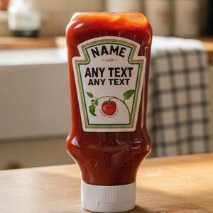 Personalised Ketchup Label/Sticker - DieCut - ADD ANY TEXT - Custom Size Option