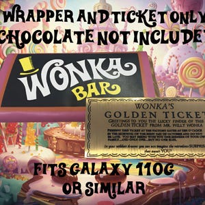 ウィリー・ウォンカのチョコレートバー包装紙＋ゴールデンチケット - カット済み粘着式 - チョコレートは含まれていません