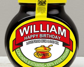 Personalised Marmite Jar Label - DieCut - Add Any Text - 125g, 250g or 500g - Label Only - JAR NOT INCLUDED
