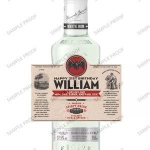 Personalised BACARDI DieCut Rum Bottle Label - Pre-cut & Gloss Finish - Add Any Text