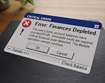 Carte bancaire en plastique fantaisie erreur informatique - Souvenir amusant - Finition brillante durable