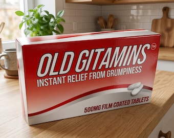 Old Gitamins Novelty Joke Pill Tablet Box - Fun Rude Xmas/Birthday Gift - Funny Prank Present