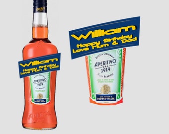 Personalised Aperol DieCut Bottle Label/Sticker - Pre-cut & Gloss Finish - Add Any Text - For 70cl