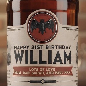 Personalised BACARDI DieCut Rum Bottle Label - Pre-cut & Gloss Finish - Add Any Text