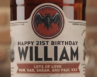 Personalised BACARDI DieCut Rum Bottle Label - Pre-cut & Gloss Finish - Add Any Text