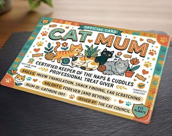 Carte fantaisie « Maman Chat » en plastique - Finition brillante et résistante - Souvenir amusant
