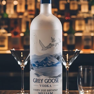 Gepersonaliseerde grijze gans wodka flesetiket/sticker - tekst/gelegenheid toevoegen