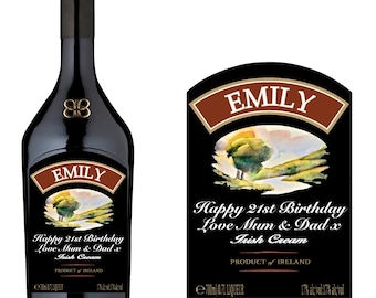 Personalised DieCut BAILEYS Bottle Label - Pre-cut Gloss Finish - Add Any Text - Mothers Day Gift