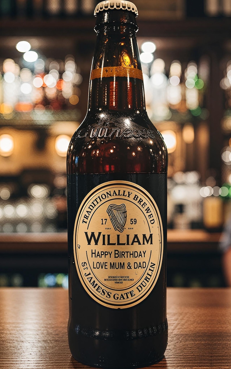 Personalised Any Occasion DieCut Guinness Bottle Label - Pre-cut & Gloss Finish - Add Any Text/Occasion image 1